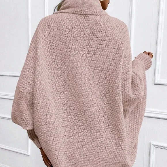 Pink Casual Women's Solid Color Batwing Sleeve Long Sleeve Cardigan - Picture 2 of 4